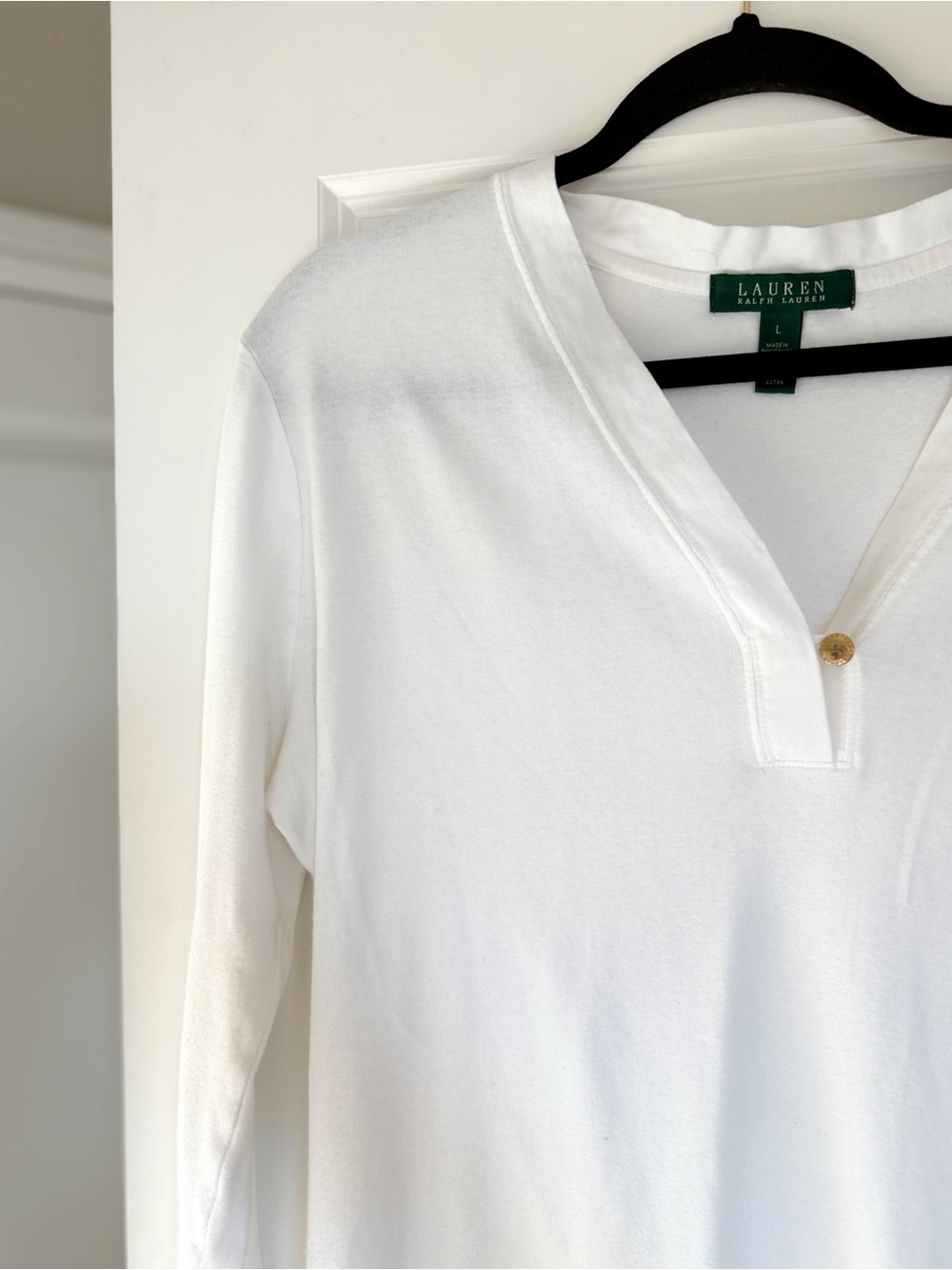 Lauren Ralph Lauren White Long-Sleeve Henley Top